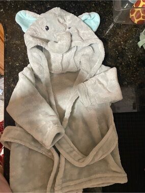 Elephant Hooded baby  Robe - Light Gray